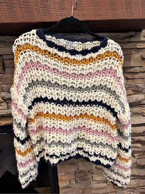 Grey Bandit Striped Crew Neck Sweater in Cream & Pink